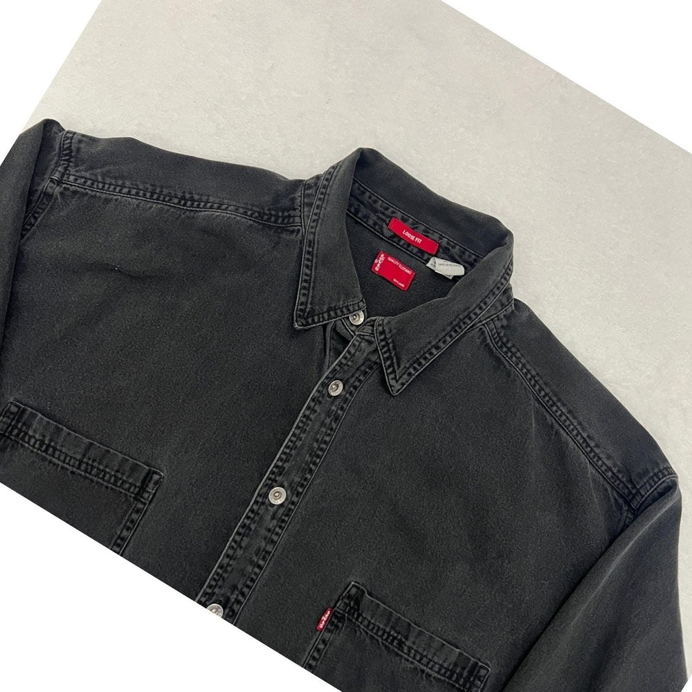 Vintage Levis Denim Shirt Men's XXL Black Jean Metal Buttons Pockets Red Tab Y2K
